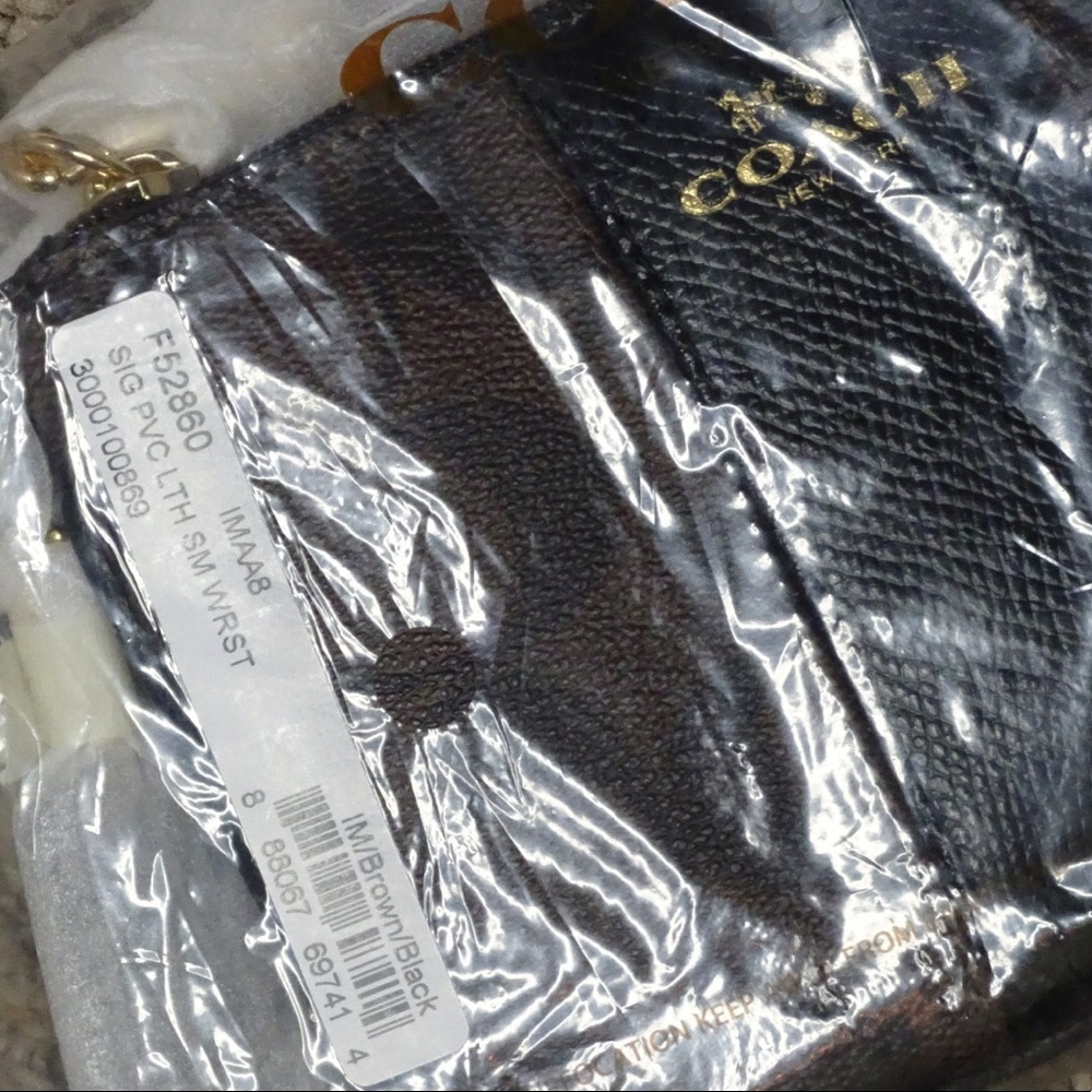 COACH Signature PVC & Leather Small Wristlet - Brown, Black, Gold - Picture 2 of 7